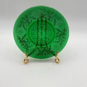 Anchor Hocking Green Sandwich Glass Saucer 4.5 inches Vintage
